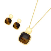 CONJUNTO PEDRA CABOCHÃO QUADRADA GLAMUR DOURADO
